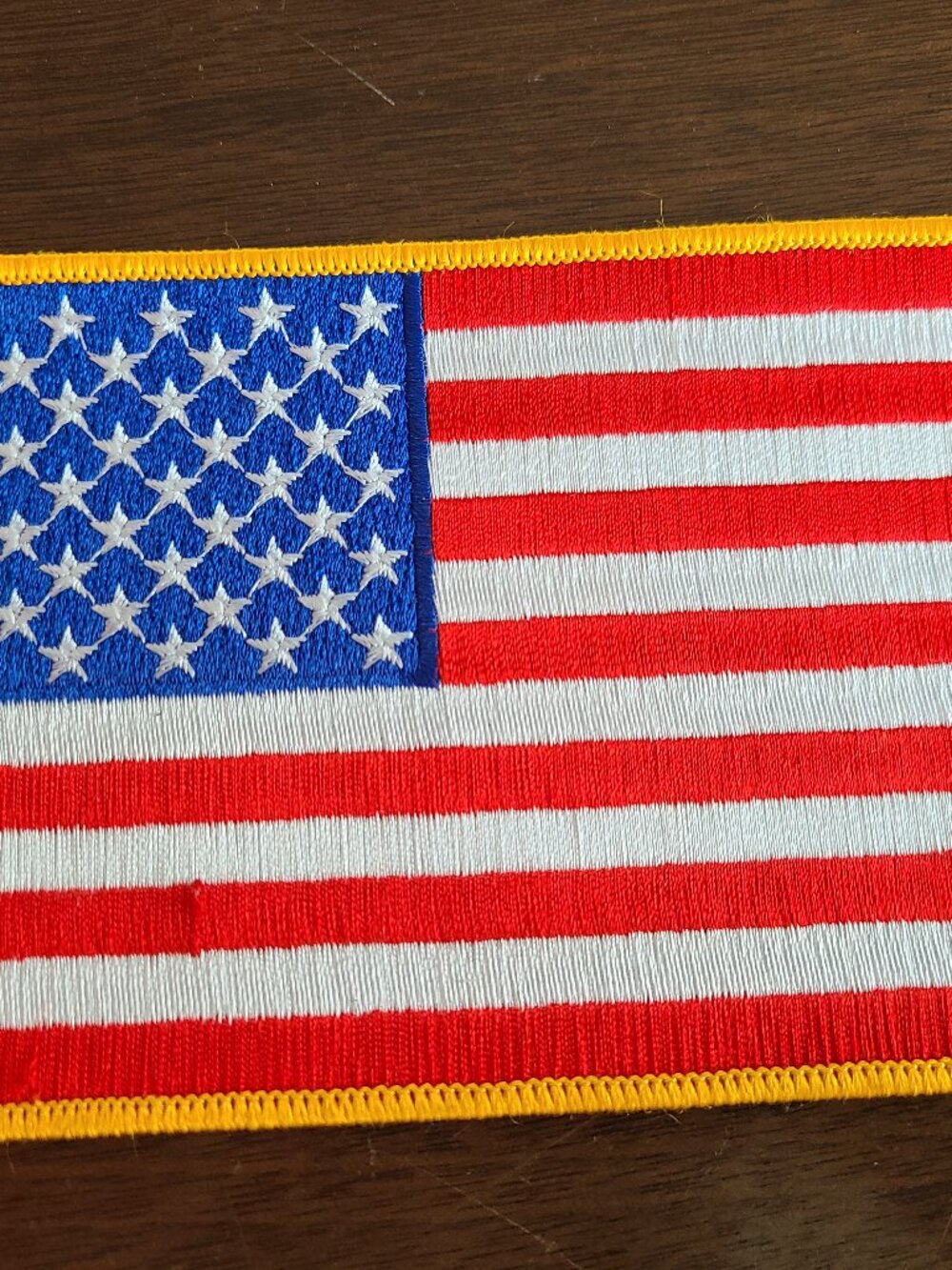 Large American Flag Embroidered Patch USA Gold Yellow Border Patriotic NEW